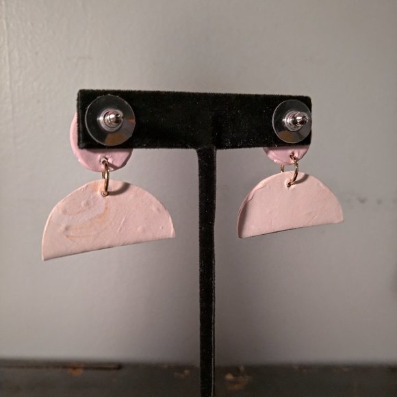 Pink and Gold Half Circle Dangle Earrings - Picture 6 of 9